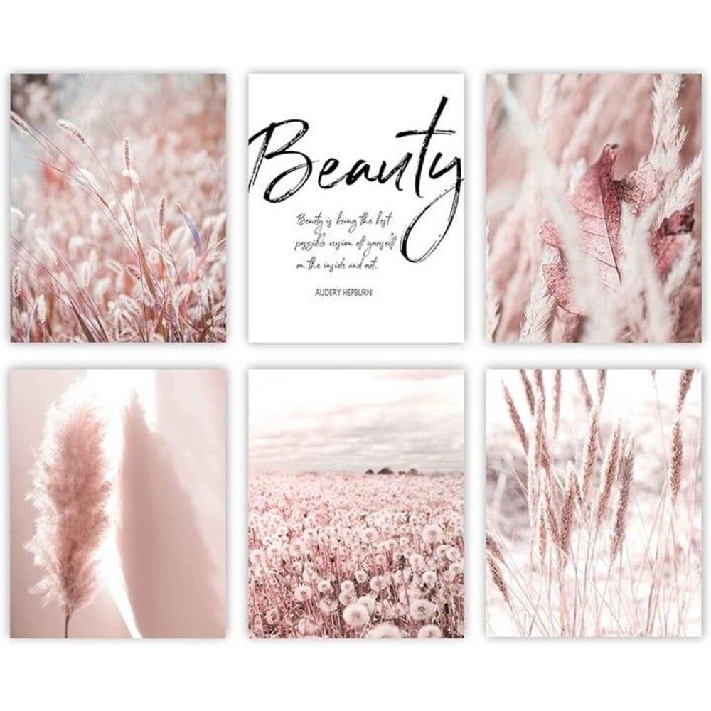 Elegant Botanical Art Prints Pink Aesthetic Beauty Salon Wall Decor Set of 6